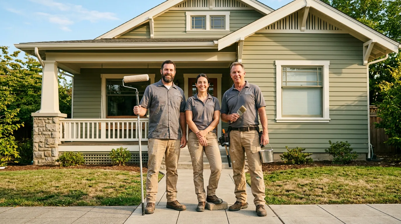Professional painting crew standing in front of a freshly painted North Indianapolis home