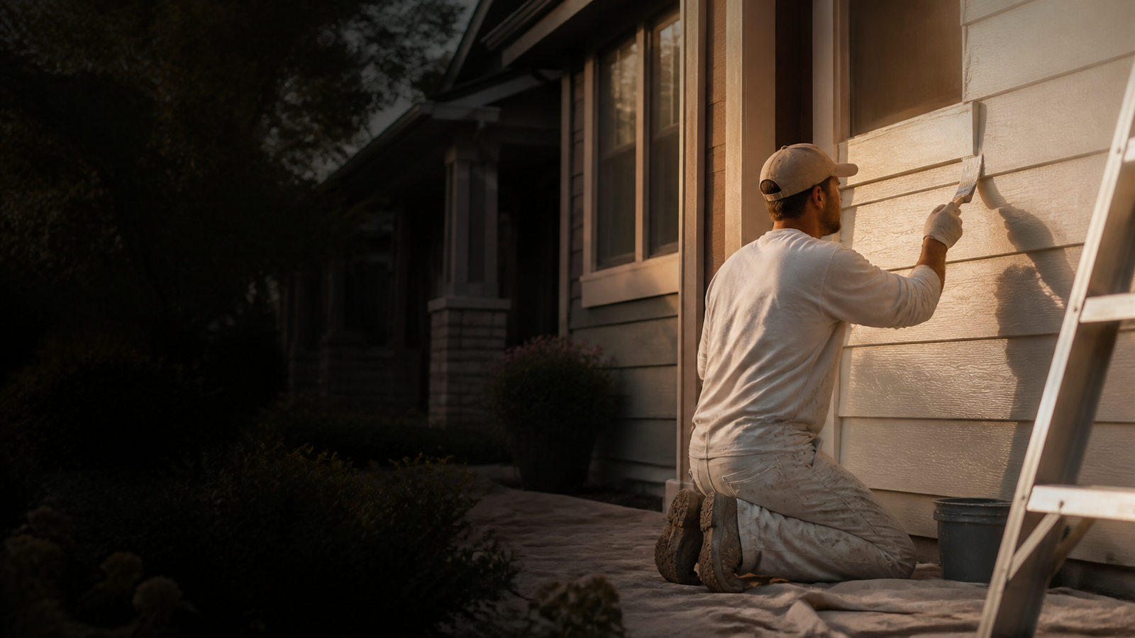 Professional painter applying a warm neutral finish to a North Indianapolis home
